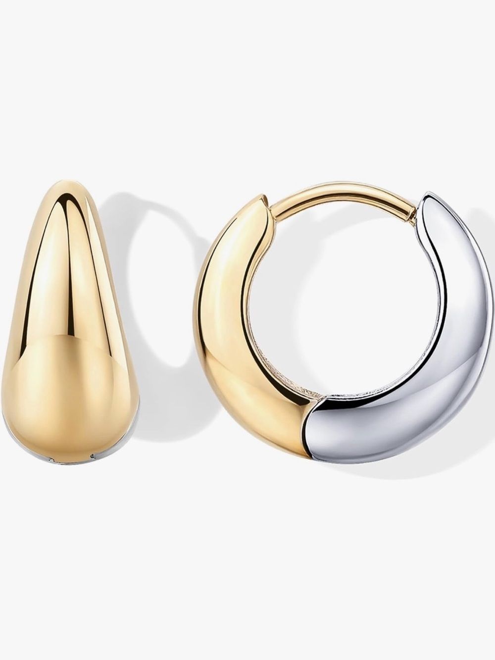 New 14k Gold Plated Two-Tone Gold And Silver Hoop Earrings